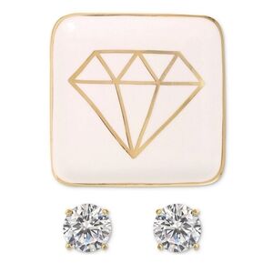 Macy's Sterling Silver Cubic Zirconia Earrings with Tray‎ NWT